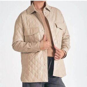 Elan Quilted Faux Leather Jacket - Cream